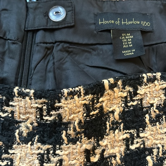 House Of Harlow 1960 Skirt Tan Black Houndstooth Tweed Mini Fringed - Picture 8 of 8